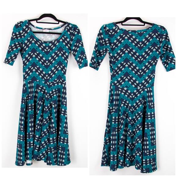 Lularoe XS NWOT Womens Unicorn Nicole Blue Print Midi Dress - Picture 1 of 4